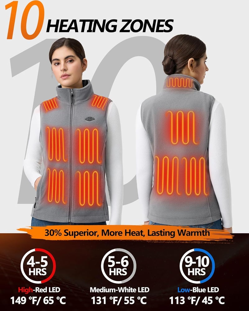 Topdot Store Fleece Women's Heated Vest with Battery Pack 16000mAh 7.4V, Heated Vest for Women with10-Heated Zones for Outdoor Work - Image 2